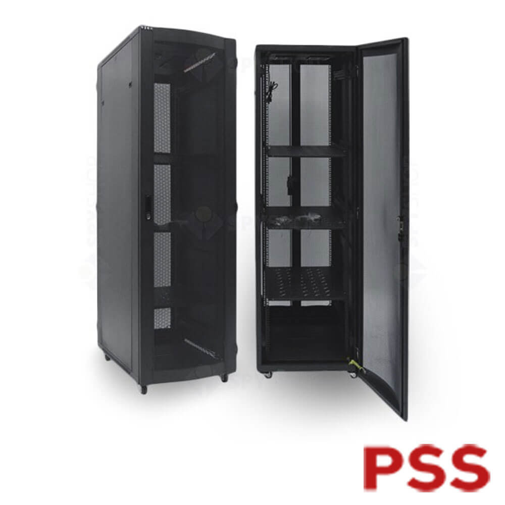Cabinet Rack 27U 600x800x1200mm cu Ușă Sticlă și 4 Ventilatoare — PSS YF-EM 27U