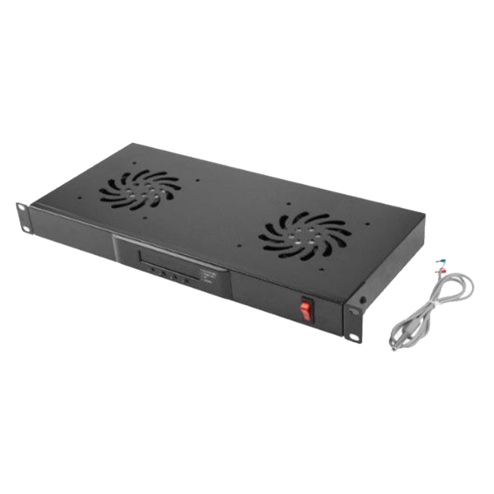 Unitate 1U cu 2 ventilatoare, 19 inch, LCD, termostat cu senzor temperatura, 230V - OEM AK-1502-B