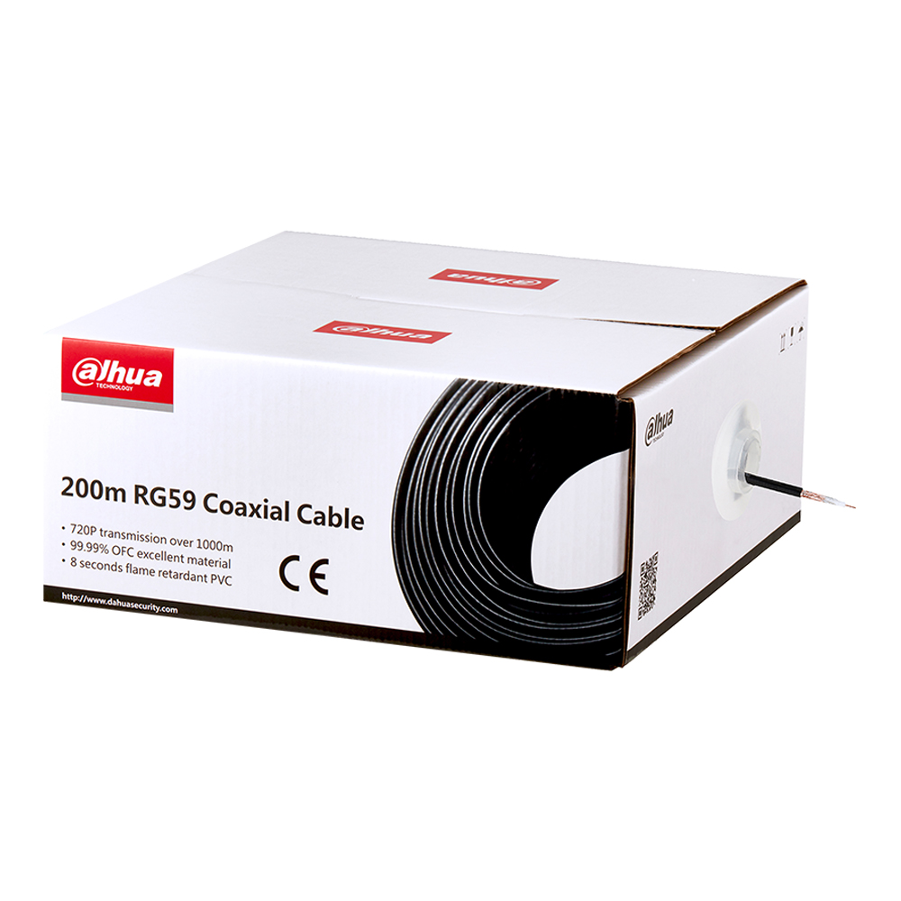 Rola cablu coaxial RG59, 200m, Cupru integral, Culoare neagra - Dahua PFM930-59N