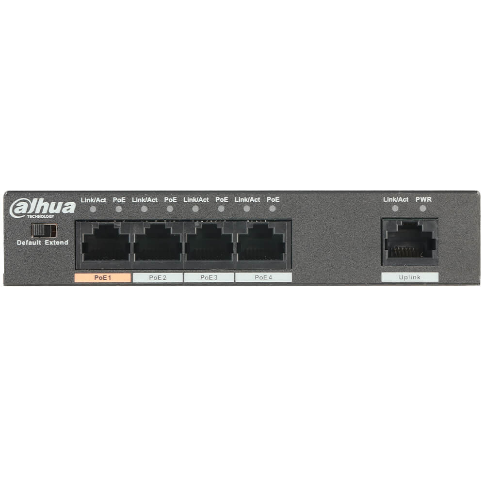 Switch 4 PoE+1 Uplink 100Mbps, 60W,  Portul 1 Hi-PoE / Extended PoE pe 250 m - Dahua PFS3005-4ET-60