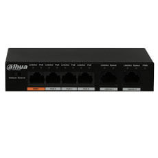 Switch 4 PoE+2 Uplink 10/100Mbps, 60W, Portul 1 Hi-PoE / Extended PoE 250 m - Dahua PFS3006-4ET-60
