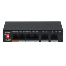 [RESIGILAT] Switch 4 PoE+2Uplink10/100Mbps,60W,1x Hi-PoE sau ExtendedPoE250m- Dahua Eco Series PFS3006-4ET-60-V2-RMA