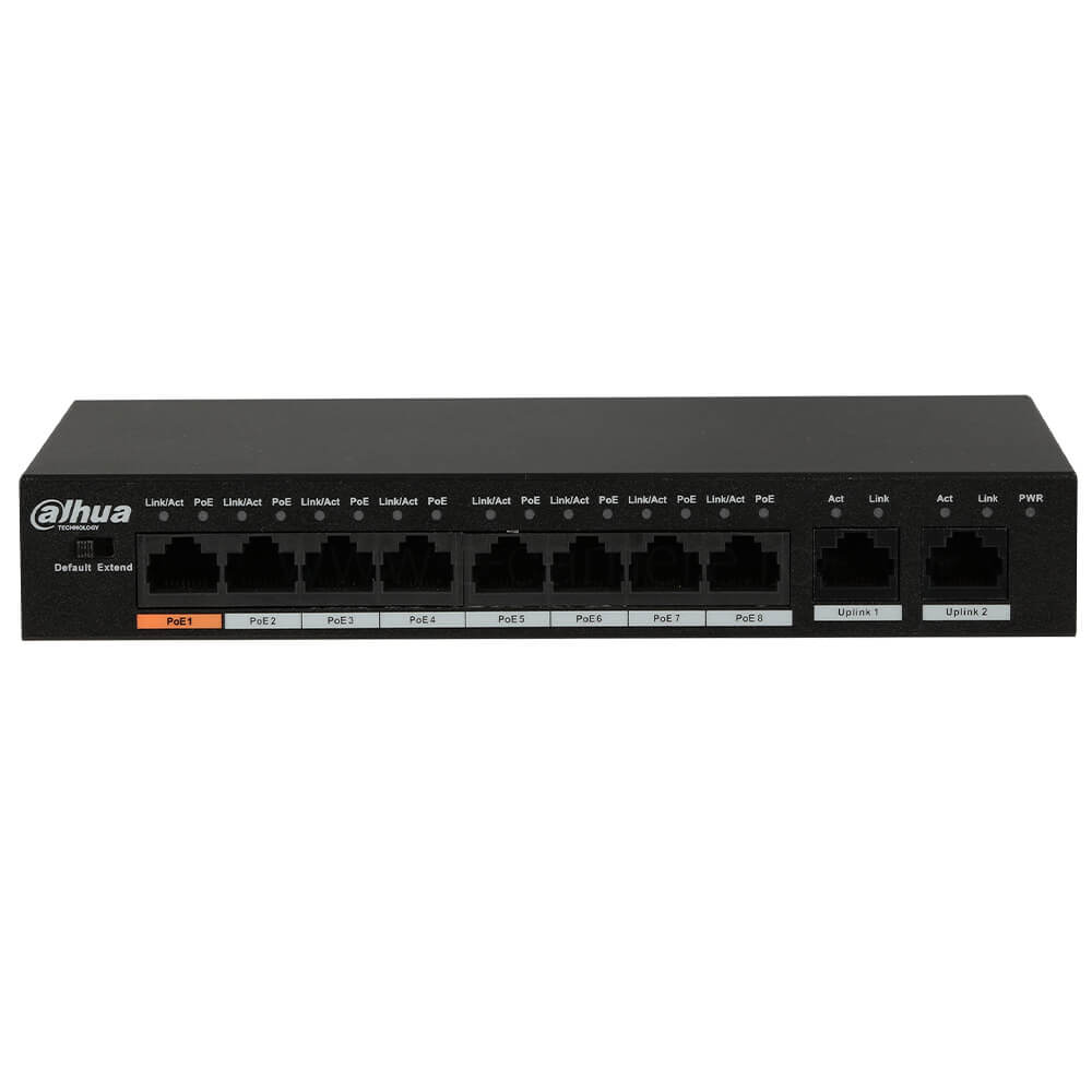 Switch 8 PoE 100Mbps+ 2 Uplink Gigabit, 96W,  Port Hi-PoE, Extended PoE 250 m - Dahua PFS3010-8ET-96