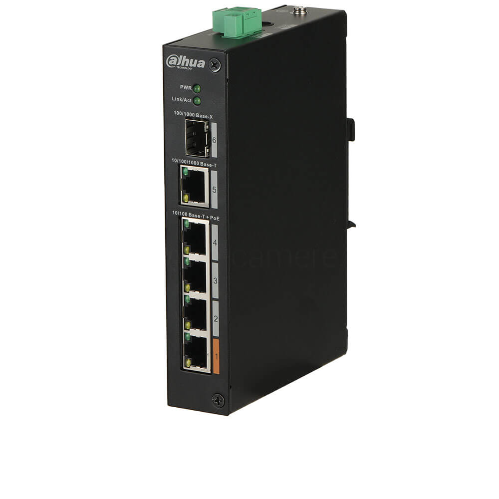 Switch 4 porturi PoE + 1 UpLink, Hi-PoE pe portul 1 - Dahua PFS3106-4ET-60