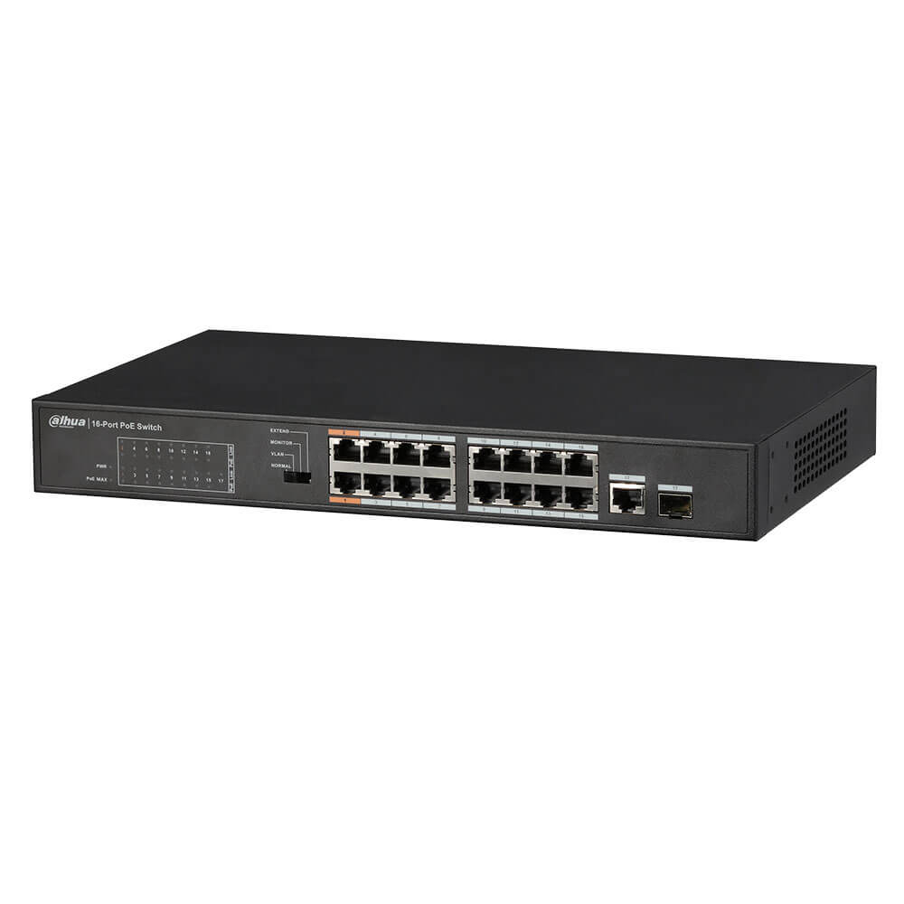 Switch 16 porturi POE + 1 port Gigabit, 2 porturi Hi-POE - Dahua PFS3117-16ET-135