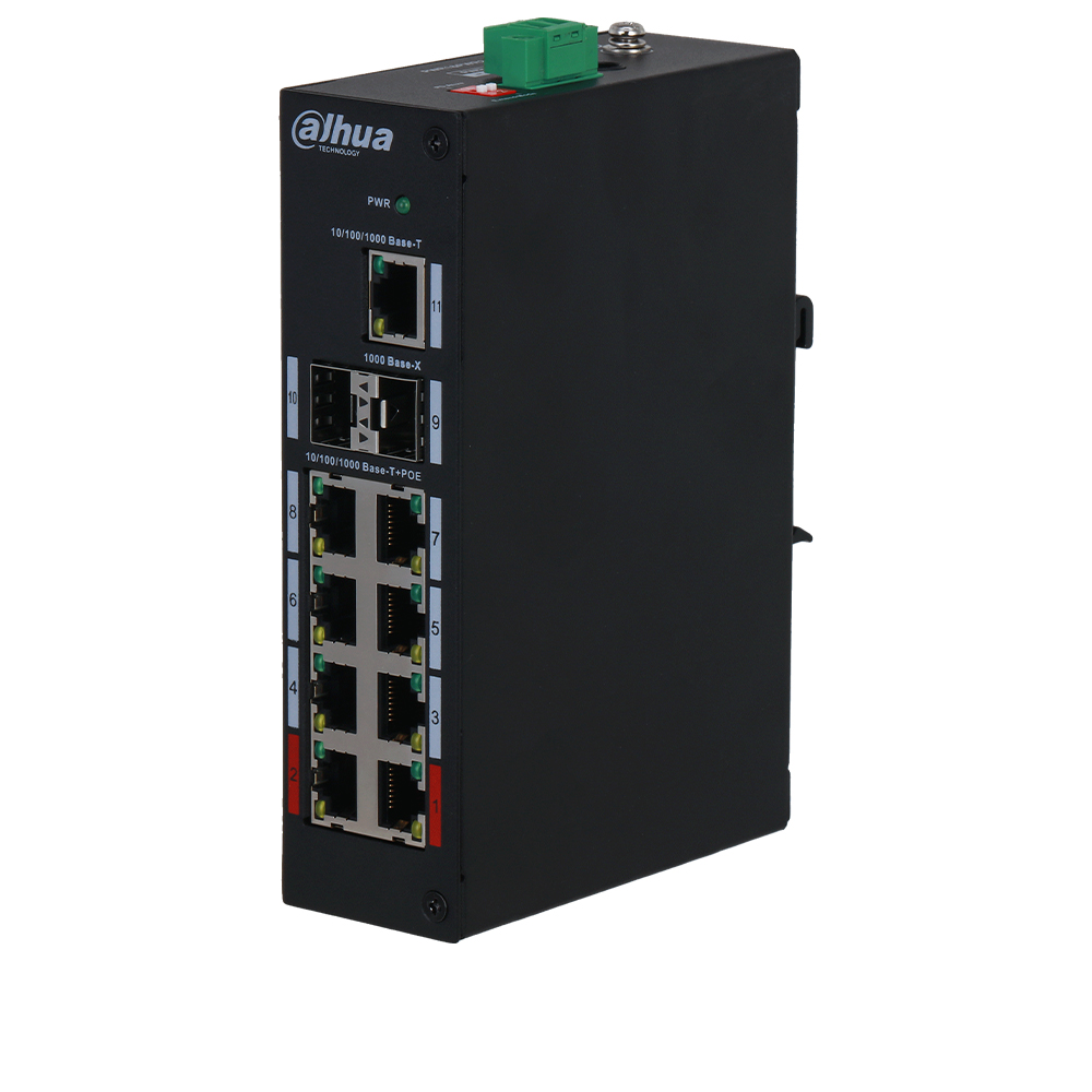 Switch 8xPoE, 2xSFP + 1RJ45 Uplink, 120W, PoE Watchdog, All-Giga Ports - Dahua PFS3211-8GT-120-V2