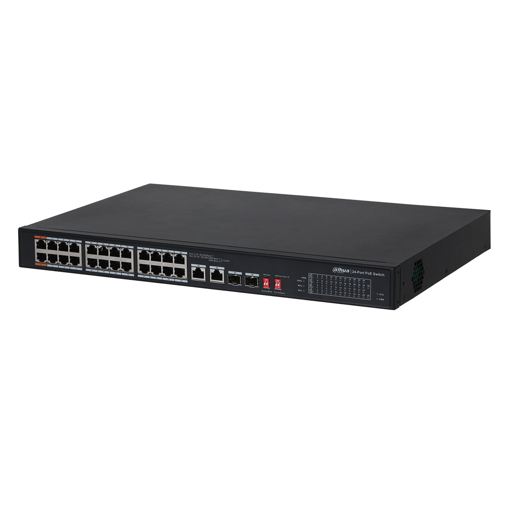 Switch 24 porturi PoE + Uplink 2 porturi Gigabit, 2xSFP, 240W, 2xHi-PoE - Dahua PFS3226-24ET-240