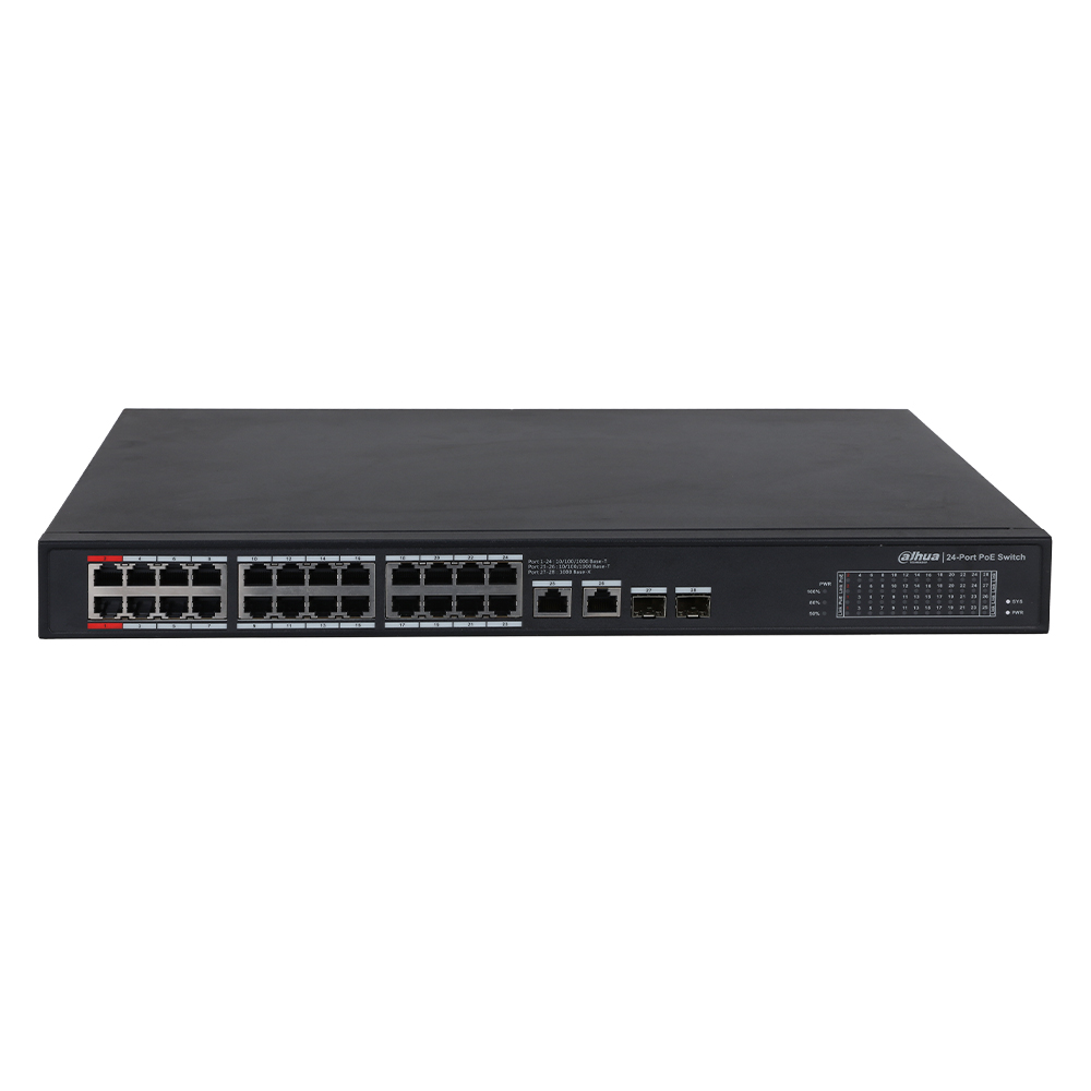 Switch 24 PoE + 2 Uplink Combo SFP-RJ45, All Giga-ports, 360W/90W primul - Dahua PFS3228-24GT-360-V2