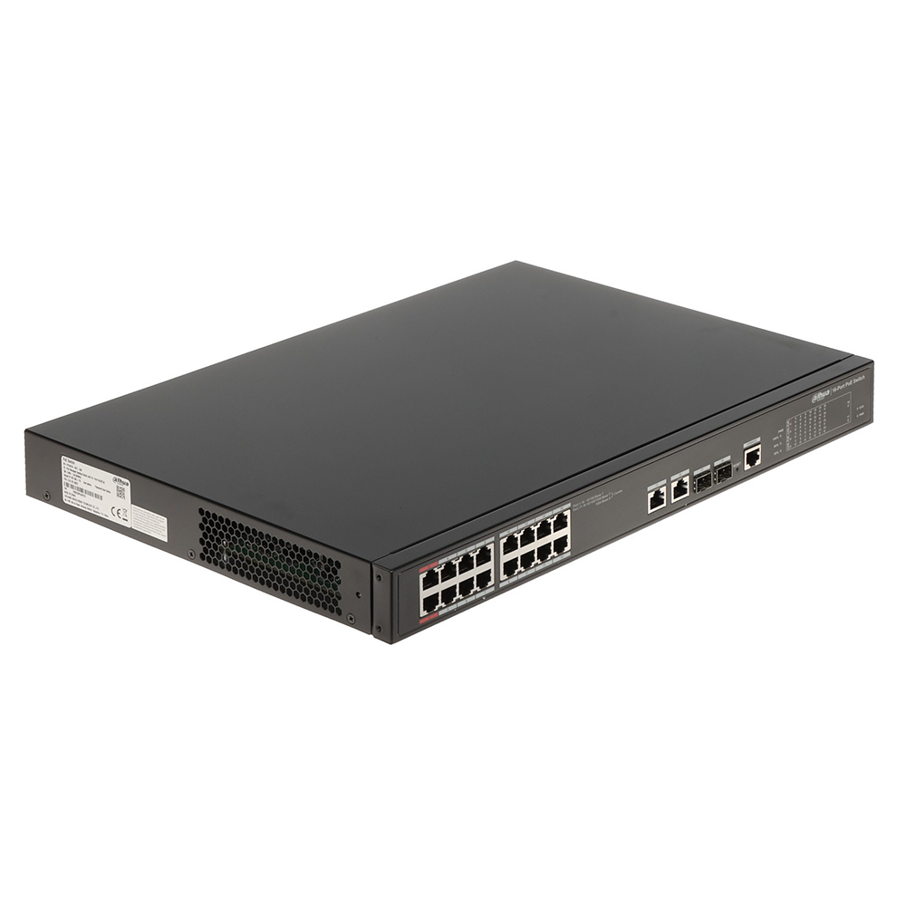 Switch 16 PoE+2 Uplink Gigabit/2 porturi SFP combo, 240W - Dahua PFS4218-16ET-240-V3