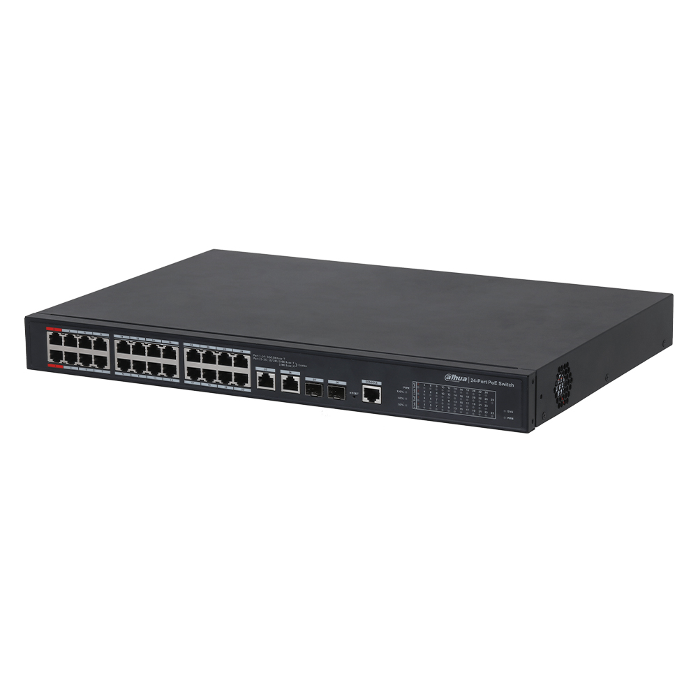 Switch 24xPoE 100Mbps +2xUplink Gigabit, 2xSFP, 240W, management - Dahua PFS4226-24ET-240-V3