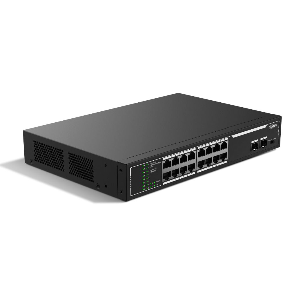 Switch 16 PoE si 2 SFP, toate Gigabit, 250m Long Distance - Dahua SG1018LP-2F