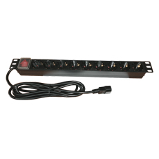 Bara PDU, 19inch, 9 prize Schuko, 16A, 3500W, 3x1.5, 3m, stecher C14 - Emtex PDU9K-C14