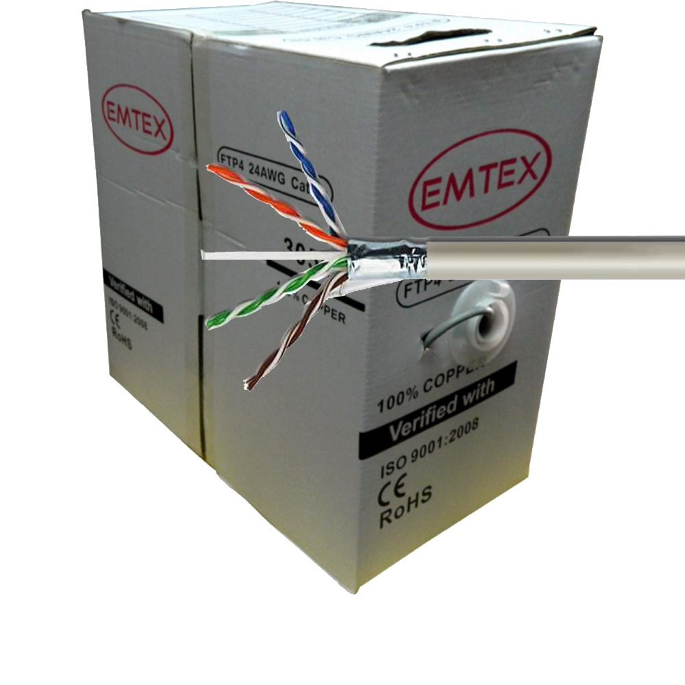 Cablu FTP, Cupru, Cat.6, 23AWG, Gri, Rola 305m - Emtex EMT-FTP6-23AWG