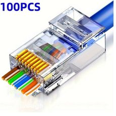 Mufa retea UTP RJ45 cu trecere, 8 contacte, Cat.6A, set 100 bucati - Emtex EMT-PR6A-UTP