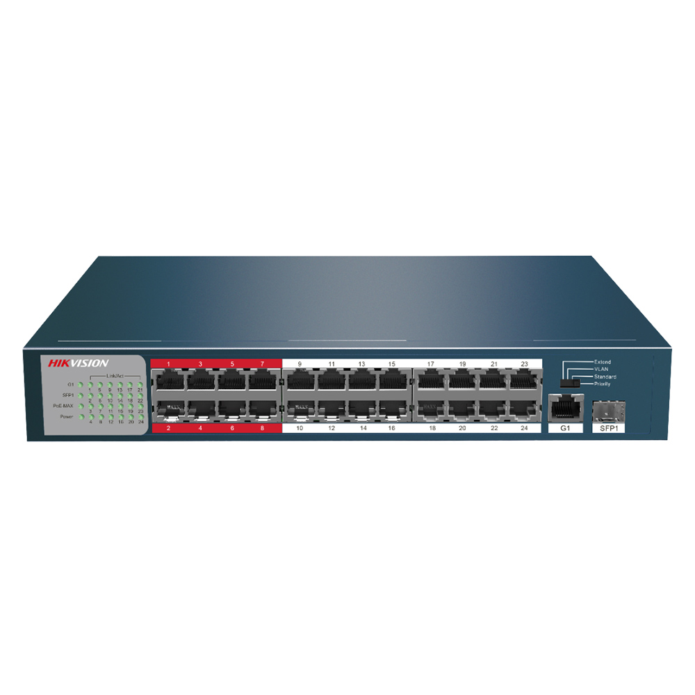 Switch 24 PoE + 1 Uplink si 1 port SFP, 370W, 300m- HikVision DS-3E0326P-E(B)