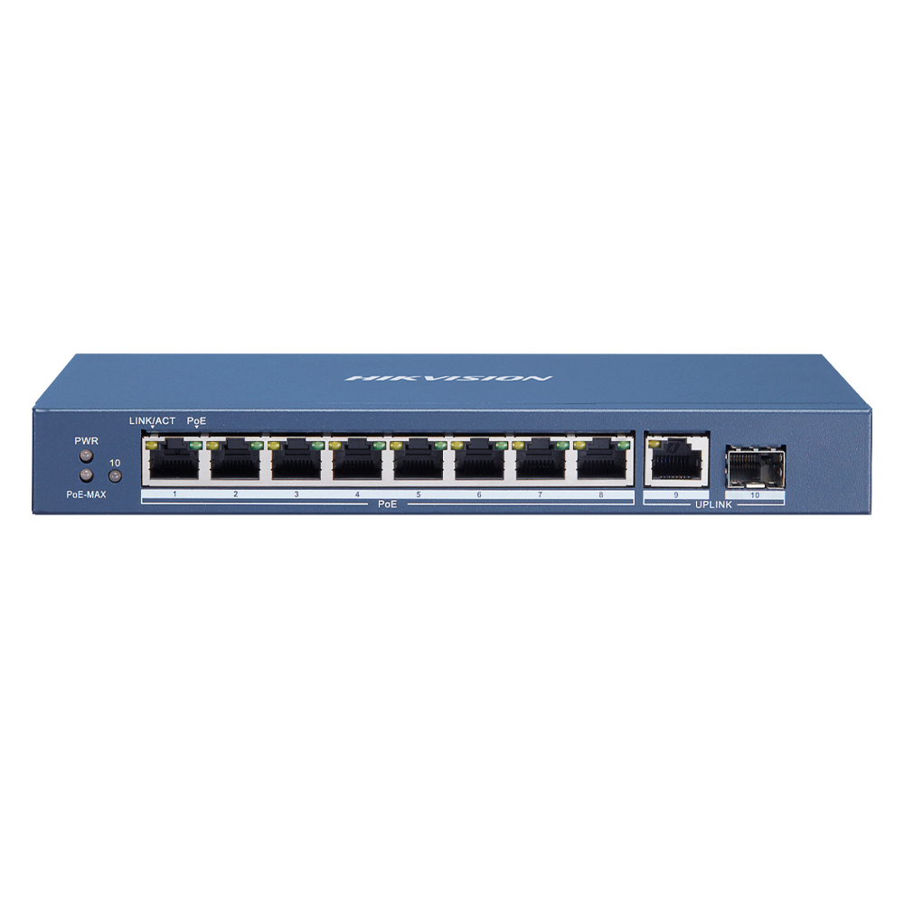 Switch 8 PoE Gigabit + 2 Uplink SFP, 58W, Fara management - HikVision DS-3E0510P-E/M