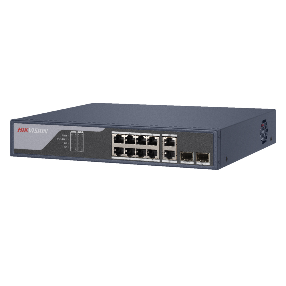 Switch 8 PoE 100Mbps+ 2 Uplink Gigabit Combo, 125W, Extended PoE 250 - HikVision DS-3E1310P-SI