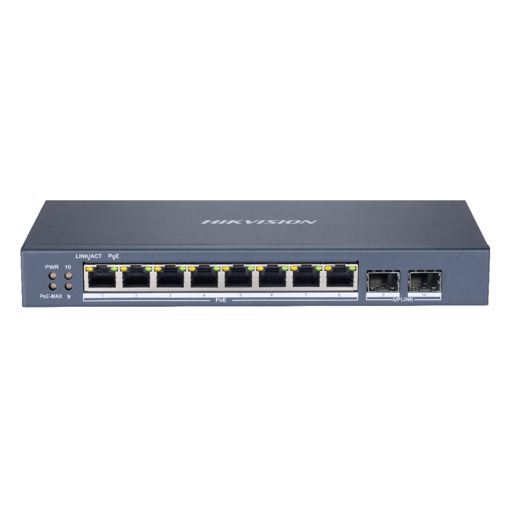 Switch 8 porturi PoE + 2 Porturi SFP, 110W, cu management - HikVision DS-3E1510P-E