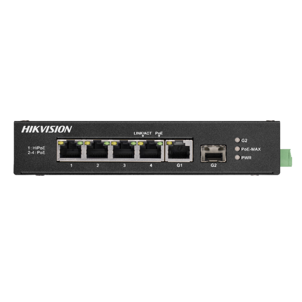 Switch 4 PoE+1 Uplink Gigabit si 1 Port SFP, 60W, Portul 1 Hi-PoE, 300m - HikVision DS-3T0306HP-E-HS