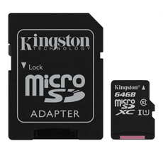 Micro SDXC 64GB, Clasa 10 UHS-I, Adaptor SD - Kingston SDCS/64GB