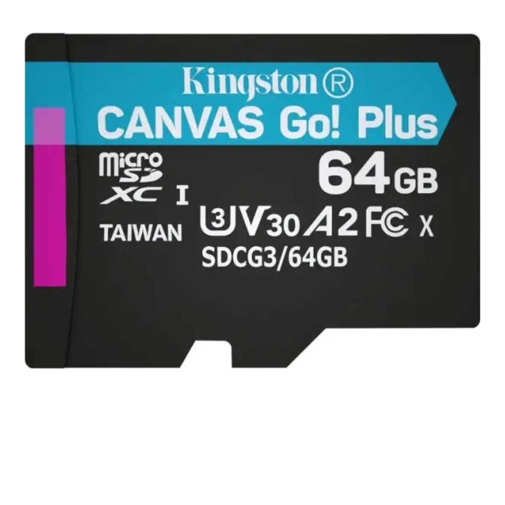 Card de Memorie MicroSD Canvas GO Plus, 64GB, Class 10, UHS-I, V30, A2 - Kingstone SDCG3/64GBSP