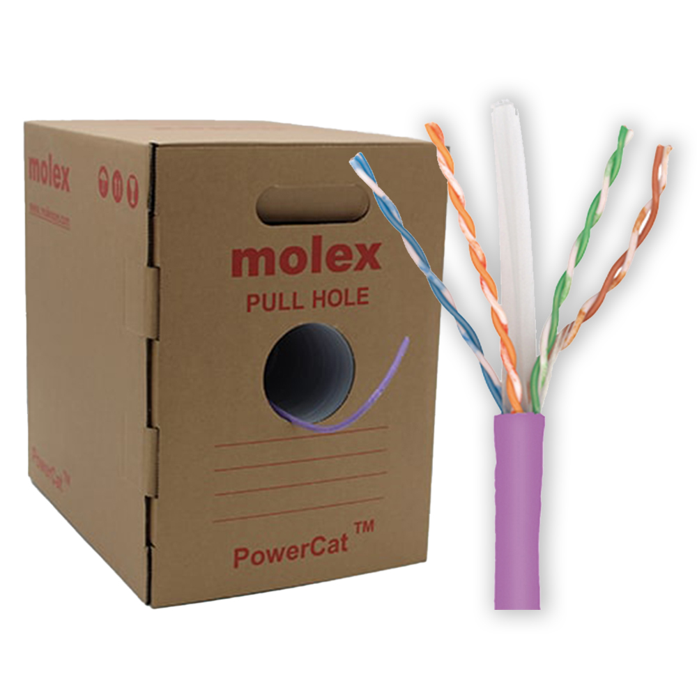 Cablu U/UTP cat.6, manta LSZH, Euroclass Cca-s1a,d1,a1 - 305m/tambur, Violet - Molex CAA-00444-VL
