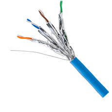 Cablu SFTP Cat.6A, 8 x 0,58mm, 250Mhz, cupru masiv, albastru, tresa aluminiu - Teletronic S/FTPcat.6