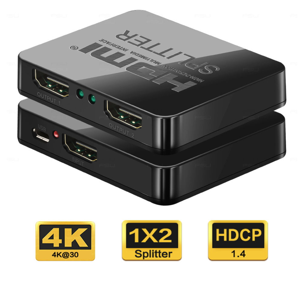 Splitter HDMI 2 porturi, 1 intrare-2 iesiri, 3D, 4K x 2K, FULL HD, cablu USB - PremiumCord khsplit2c