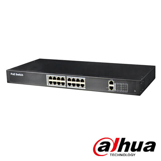 Switch PoE cu Management 16 Porturi PoE+ 250W Dahua PFS4018-16P