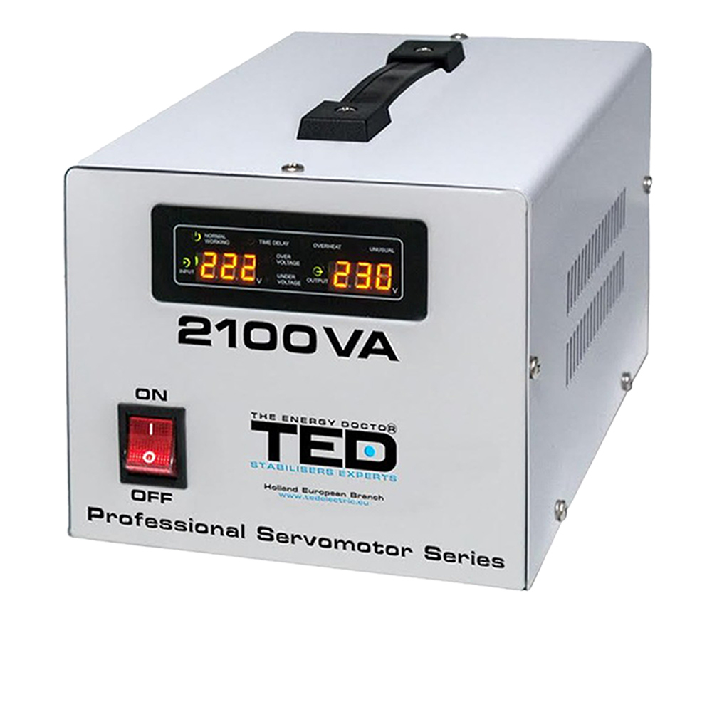 Stabilizator tensiune servomotor monofazat, display digital 2100VA / 1200W - TED Electric 2100SVC