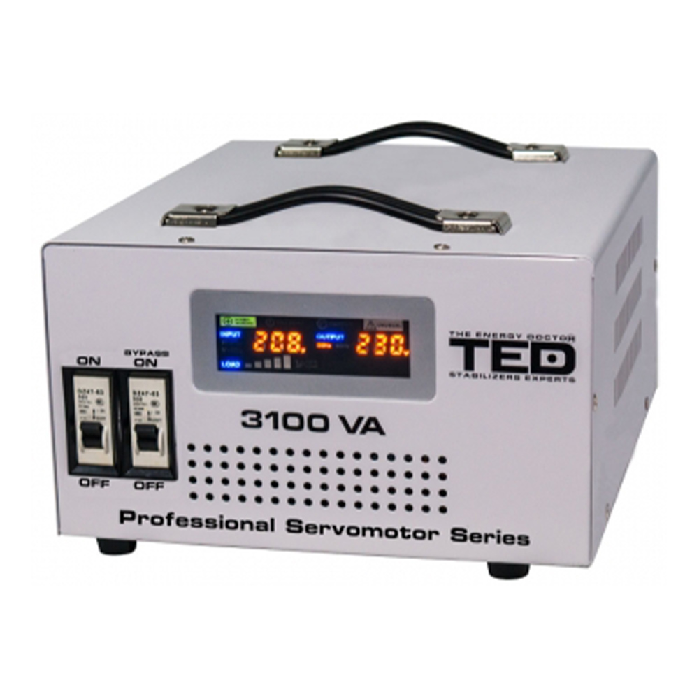 Stabilizator tensiune servomotor monofazat, display digital 3100VA / 1800W - TED Electric 3100SVC