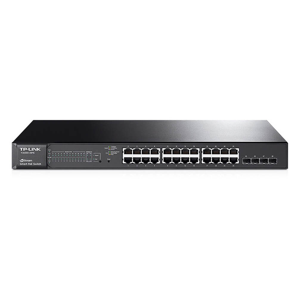 Switch 24 porturi Gigabit, 4 porturi comboRJ45/SFP, POE+, 180W - TP-LINK T1600G-28PS