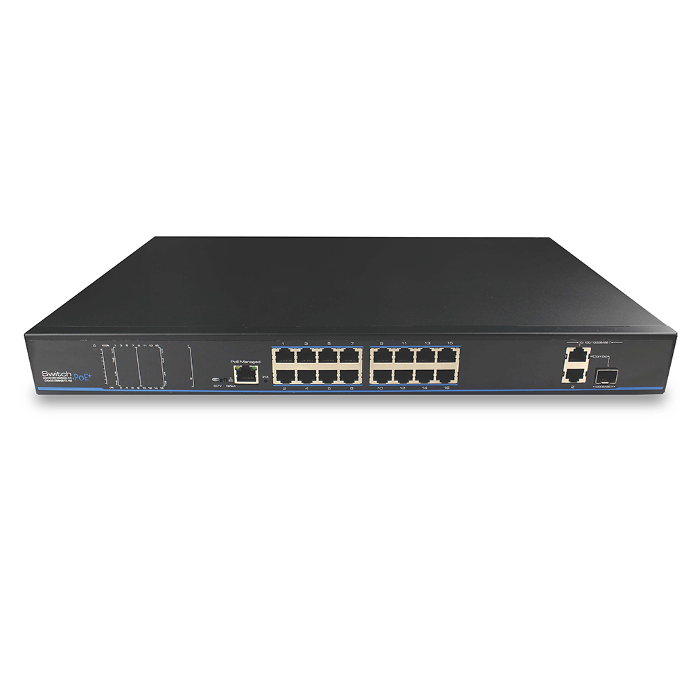 Switch 16 PoE+, Uplink 2 porturi Gigabit + 1 port SFP, 300W, Rackabil - UTEPO UTP1-SW16-TP300