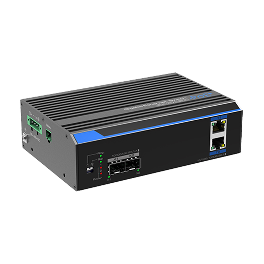 Switch industrial 2 porturi Gigabit HPoE, 2 porturi uplink SFP/RJ45, 60W - UTEPO UTP7202GE-POE