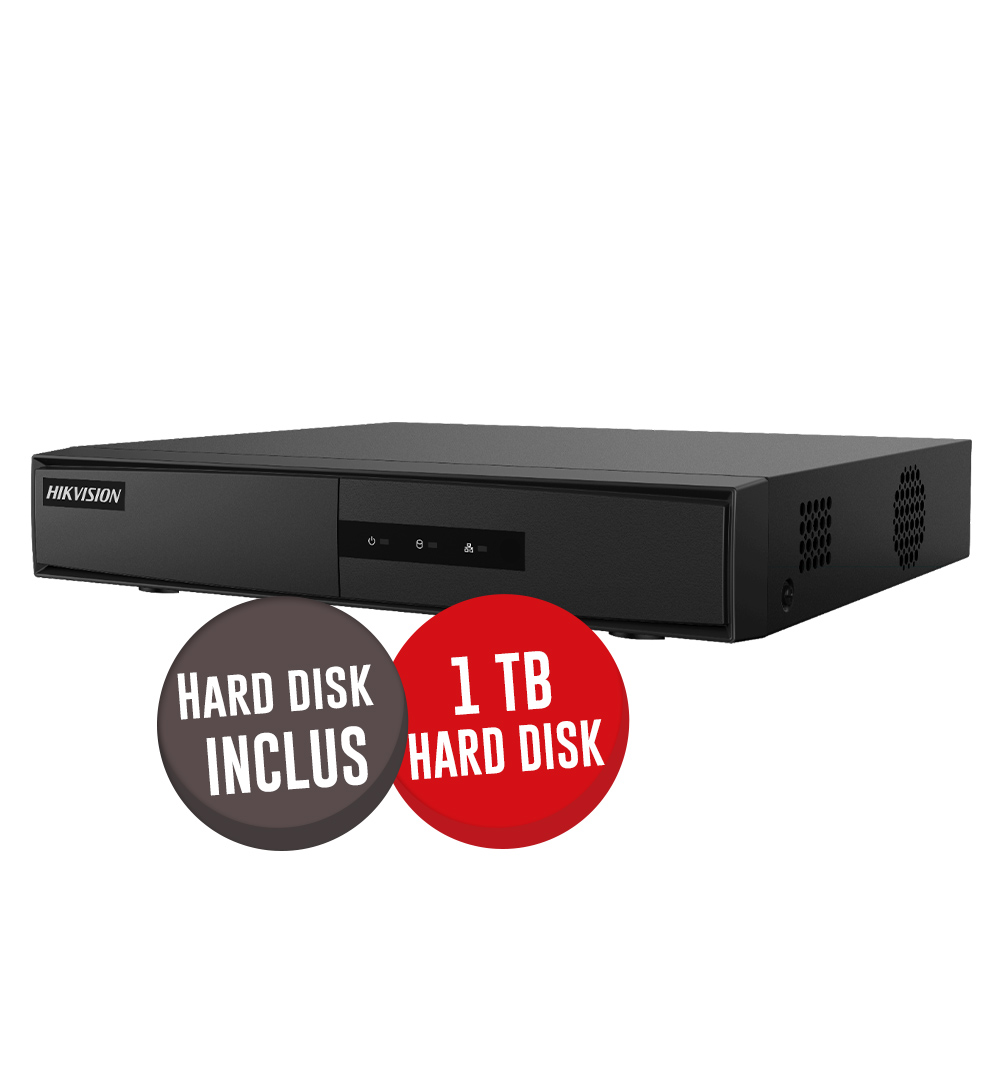 NVR 4 canale IP 4MP, 4x PoE, Hard disk 1TB inclus, IVS, H.265+ - HikVision DS-7104NI-Q1/4P/M-WD1