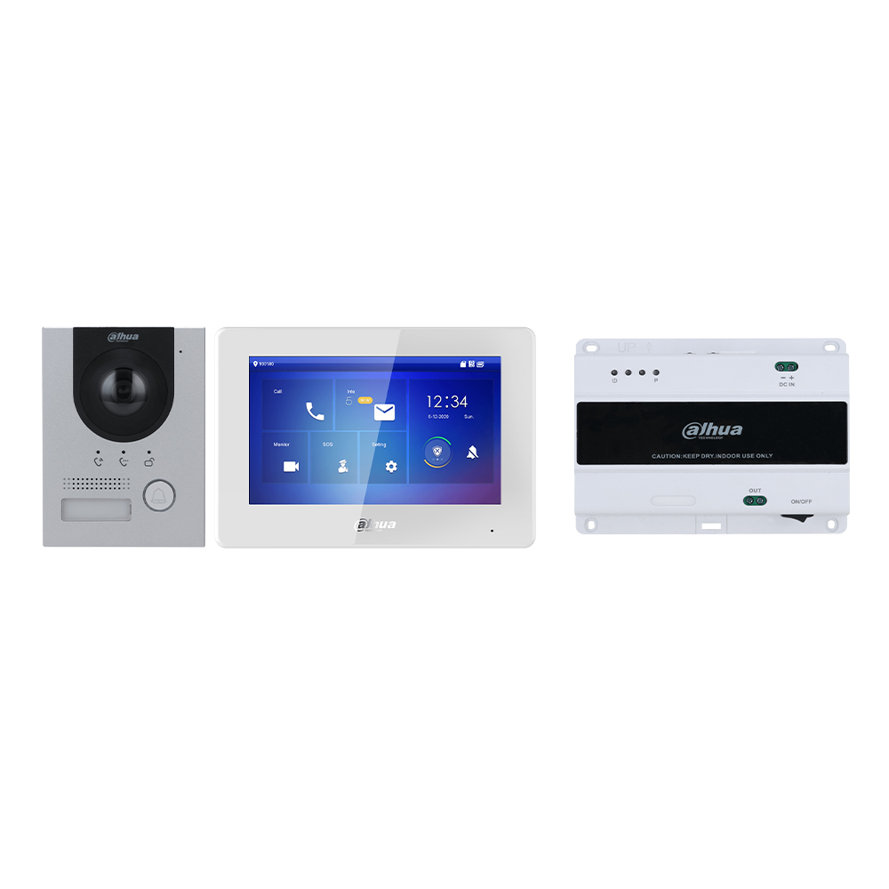 Kit Videointerfon IP 2 fire, camera 2MP color, ecran 7 inch, control acces, aplicatie mobila - Dahua KTD01-S2(S)