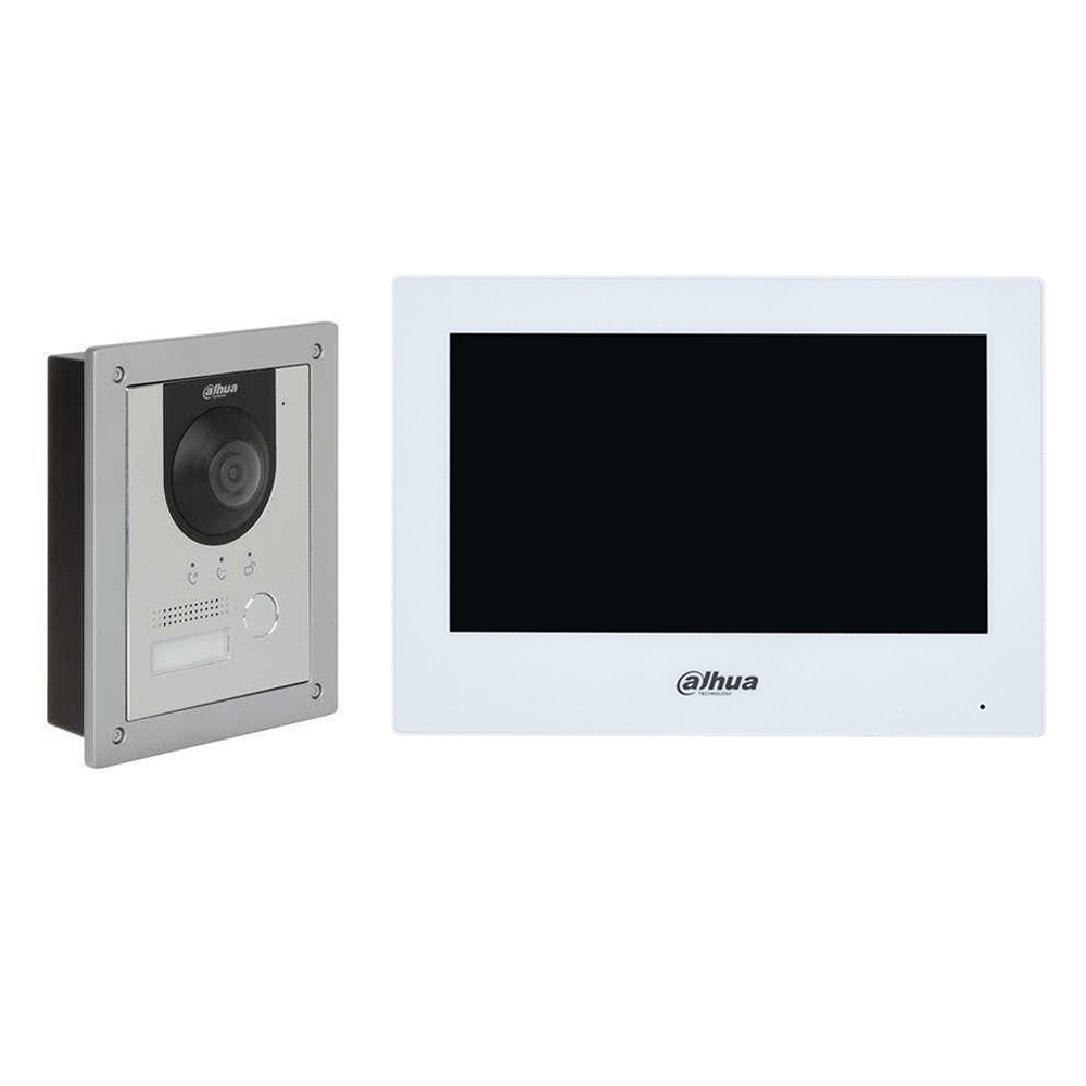 Kit Videointerfon 2 fire Dahua KTD02(F) cu monitor 7 inch Wi-Fi, cameră 2MP WDR, IP65/IK07