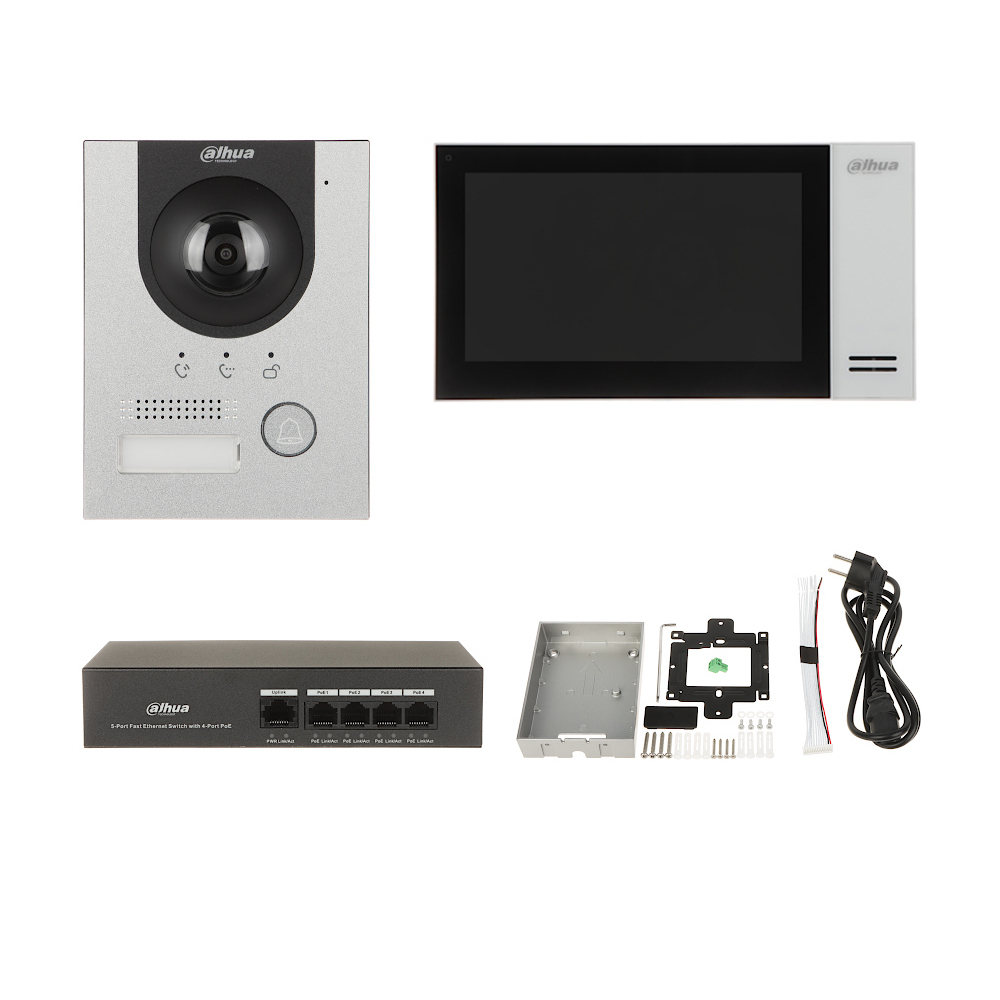 Kit Videointerfon IP 2MP cu ecran 7 inch, PoE, WDR, deschidere yala si aplicatie mobila - Dahua KTP01-S2(S)