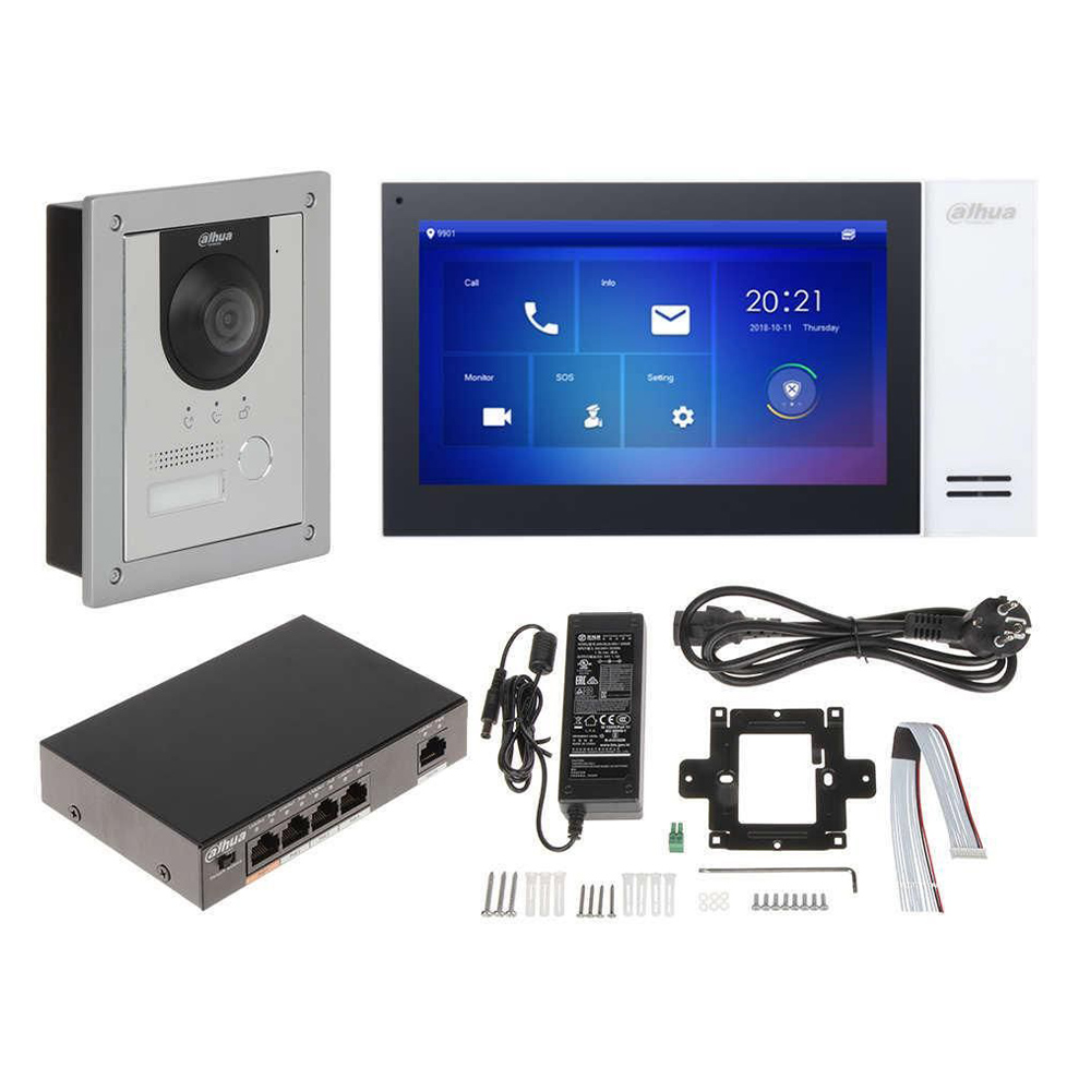 Kit Videointerfon IP 2MP cu Ecran 7 inch, Montaj Incastrat, PoE, Aplicatie Mobila - Dahua KTP01(F)-RMA