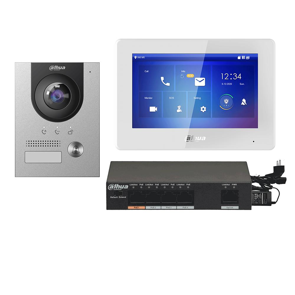 Kit Videointerfon IP 2MP cu ecran 7 inch, PoE, WDR, IK07, aplicatie mobila - Dahua KTP04(S)
