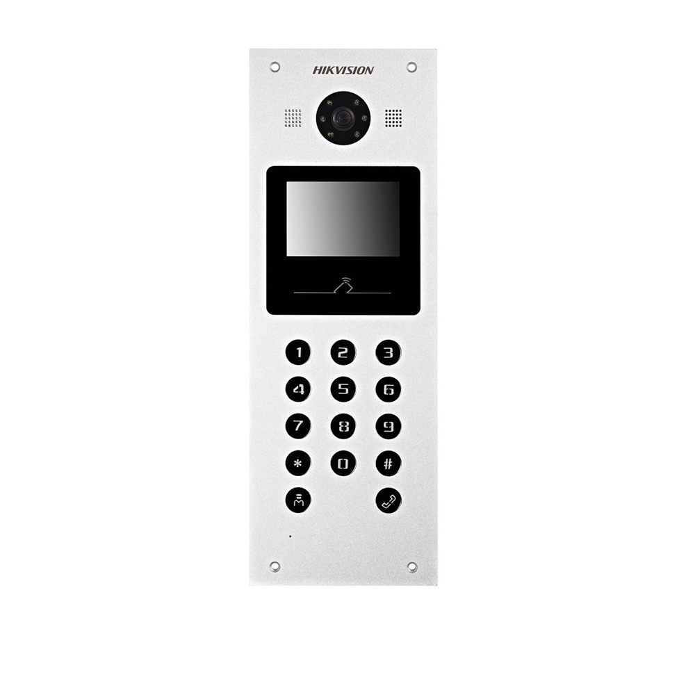 Videointerfon IP exterior cu camera HD 1.3MP, ecran 3.5 inch, cititor card Mifare si tastatura - HikVision DS-KD3002-VM