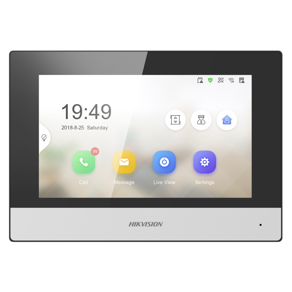 Post interior videointerfon 7 inch tactil, Wi-Fi, 2 fire, aplicatie mobila - HikVision DS-KH6320-WTE2-W