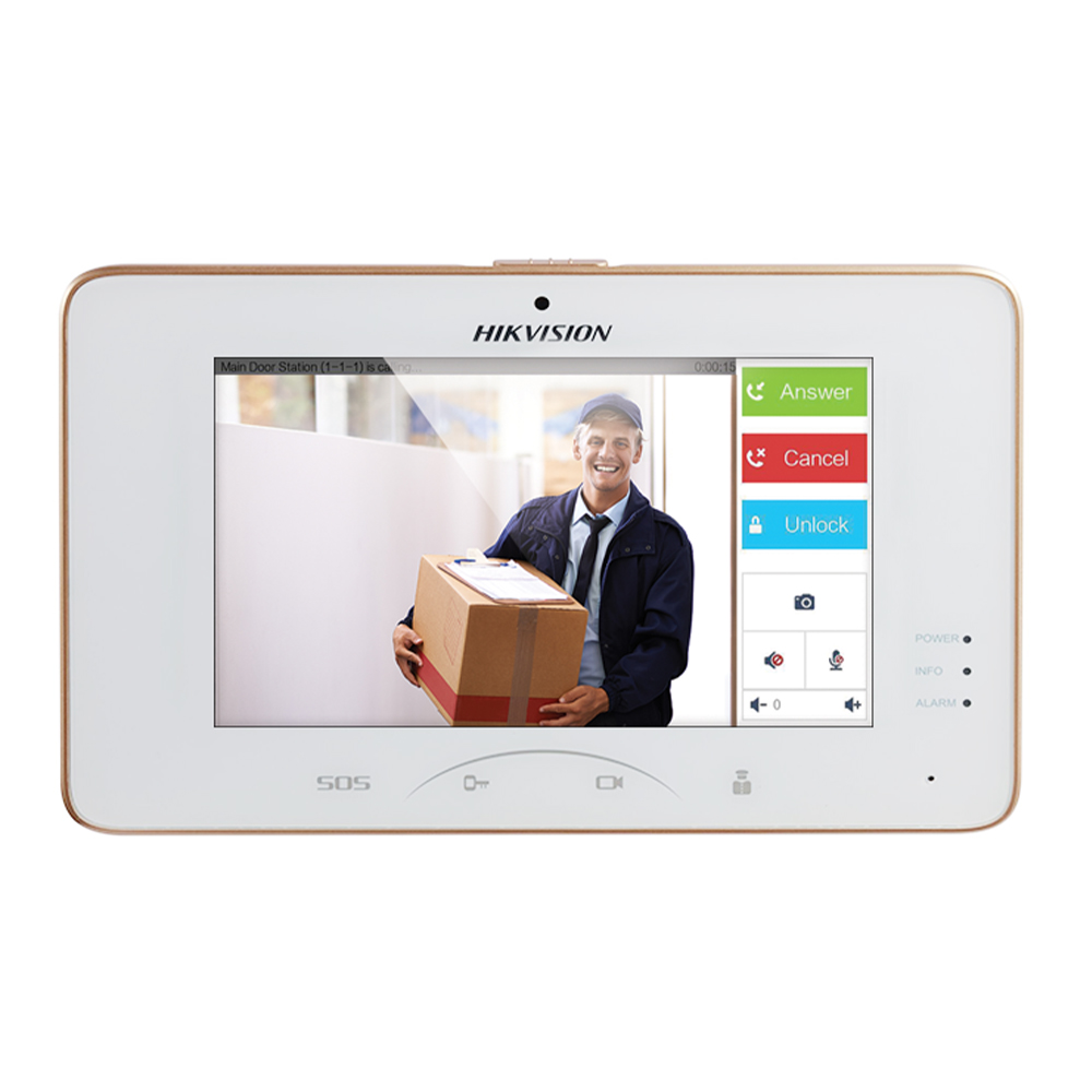 Post interior videointerfon IP 7 inch LCD tactil, Wi-Fi, 8 intrari alarma - HikVision DS-KH8301-WT