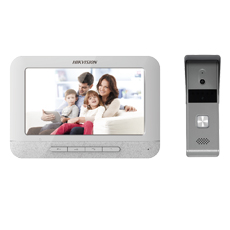 Kit Videointerfon 4 fire HikVision DS-KIS203 cu monitor 7 inch, cameră 720x576, IR, IP65/IK7