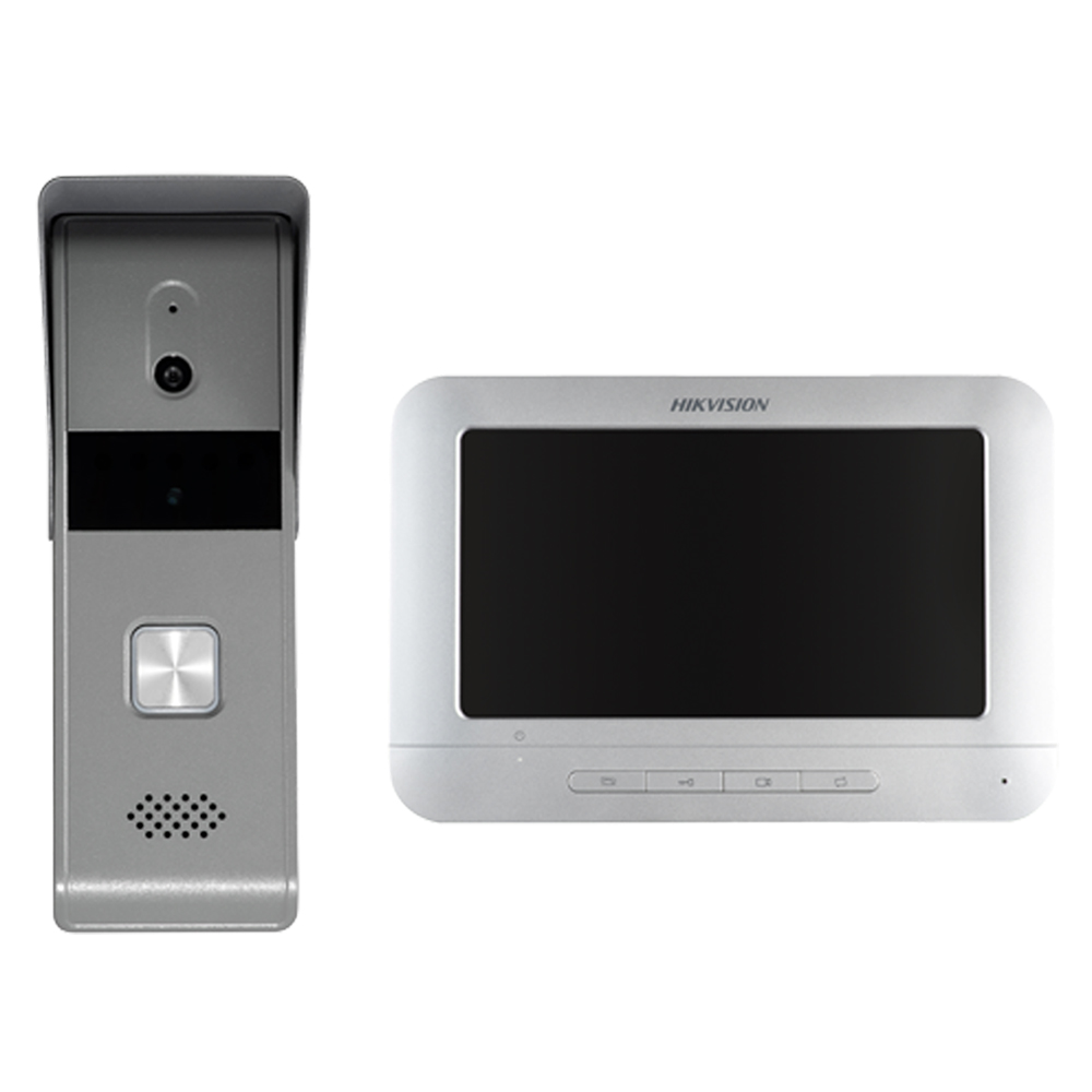 Kit Videointerfon 4 fire cu camera 2MP Full HD, monitor 7 inch si protectie IP65 - HikVision DS-KIS203T