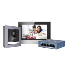 Kit videointerfon 2MP, Card memorie, monitor 7inch, switch PoE, 1 familie - HikVision DS-KIS602
