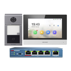 Kit videointerfon 2MP, Mifare, monitor 7 inch, montaj aparent, 1 familie - HikVision DS-KIS604-S B