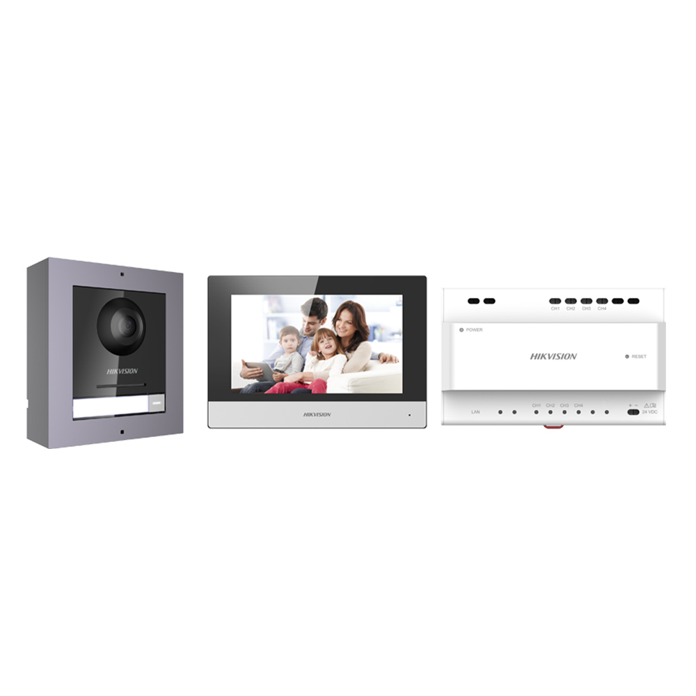 Kit Videointerfon IP 2 Fire HikVision DS-KIS702 cu Monitor 7 inch, Camera 2MP IR, Aplicatie Mobila