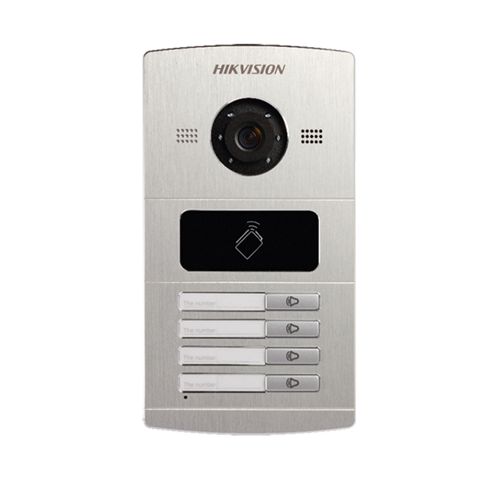 Post exterior videointerfon IP 1.3MP, 4 familii, PoE, cititor carduri IC, IR - HikVision DS-KV8402-IM