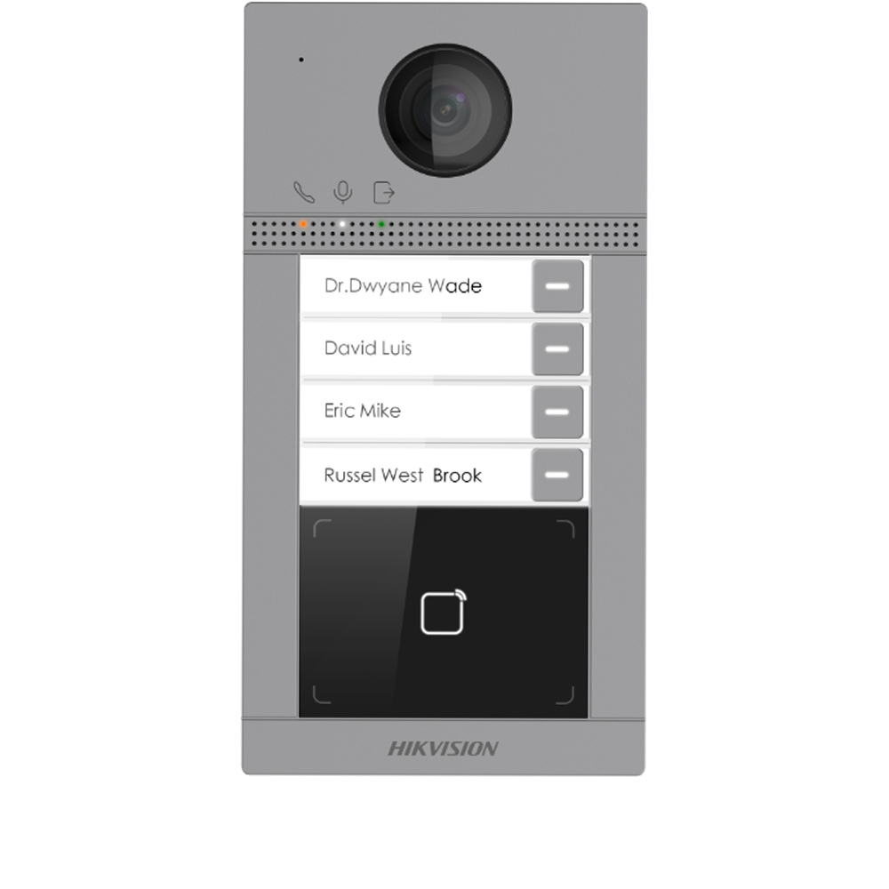 Videointerfon IP Wireless 2MP pentru 4 familii, montaj incastrat, PoE si cititor card - HikVision DS-KV8413-WME1(B)F